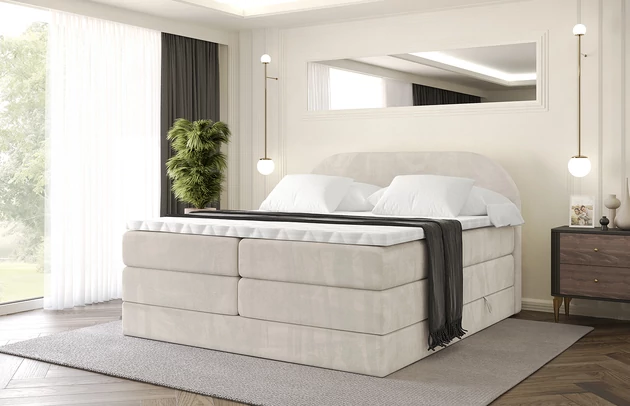 Stoffbeschreibung: Polsterstoff Casablanca: „Pet-friendly“, leicht zu reinigen (CleanBOO+), wasserabweisend mit Lotuseffekt, scheuerfest (45.000 Martindale- Zyklen), Gewicht 310g/m2 ±5 %, Bezug: Samt, Farbe: Beige - Casablanca 2301, Zimmer: Schlafzimmer, Länge: 207 cm, Breite: 120 cm, Höhe: 115 cm, Größe: 120x200 cm, Länge der Schlaffläche: 200 cm, Breite der Schlaffläche: 120-cm, Liegehöhe: 73 cm, Härtegrad der Matratze: H3 und H4, Höhe der Matratze: 38 cm, Matratze: Multipocketfederung und Bonellfederung, Farbe des Toppers: Weiß, Höhe des Toppers: 5 cm, Material des Toppers: Schaumstoff, Bettkasten: Ja, Anzahl der Bettkasten: 2, Höhe des Bettkastens: 30 cm, Höhe des Kopfteils: 115 cm, Material der Füße: Plastik, Höhe der Füße: 2 cm, Dicke des Kopfteils: 8 cm, Dicke des Fußteils: 7 cm, Gepolsterte Rückseite: Nein - 1