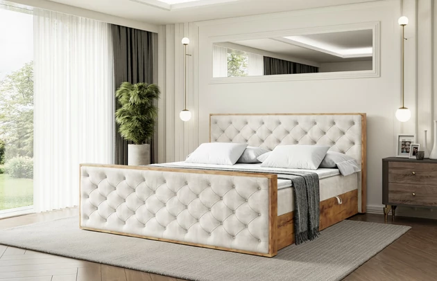 Bezug: Samt, Farbe: Beige - Casablanca 2301, Zimmer: Schlafzimmer, Länge: 217 cm, Breite: 131 cm, Höhe: 105 cm, Größe: 120x200 cm, Länge der Schlaffläche: 200 cm, Breite der Schlaffläche: 120-cm, Liegehöhe: 50 cm, Höhe der Matratze: 20 cm, Matratze: Bonellfederung, Farbe des Toppers: Weiß, Höhe des Toppers: 5 cm, Material des Toppers: Schaumstoff, Bettkasten: Ja, Anzahl der Bettkasten: 2, Höhe des Bettkastens: 25 cm, Höhe des Kopfteils: 105 cm, Material der Füße: Plastik, Höhe der Füße: 2 cm, Dicke des Kopfteils: 8 cm, Dicke des Fußteils: 7 cm, Gepolsterte Rückseite: Nein, Härtegrad der Matratze: H3, Stoffbeschreibung: Polsterstoff Casablanca: „Pet-friendly“, leicht zu reinigen (CleanBOO+), wasserabweisend mit Lotuseffekt, scheuerfest (45.000 Martindale- Zyklen), Gewicht 310g/m2 ±5 % - 1