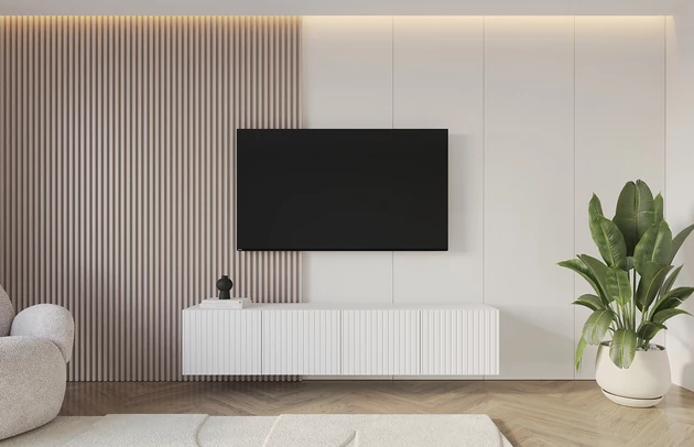 Material: Holzwerkstoff, Material der Rückwand: MDF, Ausführung: Hängend, Größe: 2 x 100 cm, Farbe: Weiß, Zimmer: Wohnzimmer, Anzahl der Türen: 4, Front-Typ: Gefräste, Art der Griffe: Griffleiste, Art der Türen: Klapptür, Breite: 200 cm, Tiefe: 40 cm, Höhe: 40 cm, Geschlossene Fächer: 8, Anzahl der Teile: 2 - 1