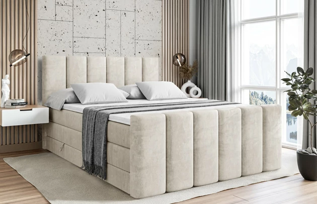 Stoffbeschreibung: Polsterstoff Casablanca: „Pet-friendly“, leicht zu reinigen (CleanBOO+), wasserabweisend mit Lotuseffekt, scheuerfest (45.000 Martindale- Zyklen), Gewicht 310g/m2 ±5 %, Bezug: Samt, Farbe: Beige - Casablanca 2301, Zimmer: Schlafzimmer, Länge: 215 cm, Breite: 120 cm, Höhe: 115 cm, Größe: 120x200 cm, Länge der Schlaffläche: 200 cm, Breite der Schlaffläche: 120 cm, Liegehöhe: 73 cm, Härtegrad der Matratze: h3-h4, Höhe der Matratze: 38 cm, Matratze: Multipocketfederung und Bonellfederung, Farbe des Toppers: Weiß, Höhe des Toppers: 5 cm, Material des Toppers: Schaumstoff, Bettkasten: Ja, Anzahl der Bettkasten: 2, Höhe des Bettkastens: 30 cm, Höhe des Kopfteils: 115 cm, Material der Füße: Plastik, Höhe der Füße: 2 cm, Dicke des Kopfteils: 8 cm, Dicke des Fußteils: 7 cm, Gepolsterte Rückseite: Nein - 1