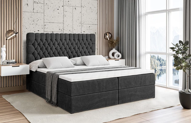 Stoffbeschreibung: Polsterstoff Casablanca: „Pet-friendly“, leicht zu reinigen (CleanBOO+), wasserabweisend mit Lotuseffekt, scheuerfest (45.000 Martindale- Zyklen), Gewicht 310g/m2 ±5 %, Bezug: Samt, Farbe: Schwarz - Casablanca 2316, Zimmer: Schlafzimmer, Länge: 208 cm, Breite: 120 cm, Höhe: 110 cm, Größe: 120x200 cm, Länge der Schlaffläche: 200 cm, Breite der Schlaffläche: 120 cm, Liegehöhe: 57 cm, Höhe der Matratze: 20 cm, Matratze: Bonellfederung, Farbe des Toppers: Weiß, Höhe des Toppers: 5 cm, Material des Toppers: Schaumstoff, Bettkasten: Ja, Anzahl der Bettkasten: 2, Höhe des Bettkastens: 30 cm, Höhe des Kopfteils: 110 cm, Material der Füße: Plastik, Höhe der Füße: 2 cm, Dicke des Kopfteils: 8 cm, Dicke des Fußteils: 7 cm, Gepolsterte Rückseite: Nein, Härtegrad der Matratze: H3 - 1