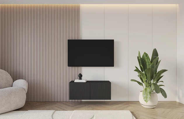 Material: Holzwerkstoff, Material der Rückwand: MDF, Ausführung: Hängend, Größe: 100 cm, Farbe: Schwarz, Zimmer: Wohnzimmer, Anzahl der Türen: 2, Front-Typ: Gefräste, Art der Griffe: Griffleiste, Art der Türen: Klapptür, Breite: 100 cm, Tiefe: 40 cm, Höhe: 40 cm, Geschlossene Fächer: 4, Anzahl der Teile: 1 - 1