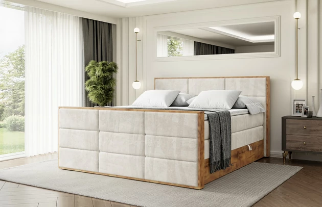 Bezug: Samt, Farbe: Beige - Casablanca 2301, Zimmer: Schlafzimmer, Länge: 217 cm, Breite: 131 cm, Höhe: 115 cm, Größe: 120x200 cm, Länge der Schlaffläche: 200 cm, Breite der Schlaffläche: 120 cm, Liegehöhe: 73 cm, Härtegrad der Matratze: h3-h4, Höhe der Matratze: 43 cm, Matratze: Multipocketfederung und Bonellfederung, Farbe des Toppers: Weiß, Höhe des Toppers: 5 cm, Material des Toppers: Schaumstoff, Bettkasten: Ja, Anzahl der Bettkasten: 2, Höhe des Bettkastens: 25 cm, Höhe des Kopfteils: 115 cm, Material der Füße: Plastik, Höhe der Füße: 2 cm, Dicke des Kopfteils: 8 cm, Dicke des Fußteils: 7 cm, Gepolsterte Rückseite: Nein, Stoffbeschreibung: Polsterstoff Casablanca: „Pet-friendly“, leicht zu reinigen (CleanBOO+), wasserabweisend mit Lotuseffekt, scheuerfest (45.000 Martindale- Zyklen), Gewicht 310g/m2 ±5 % - 1