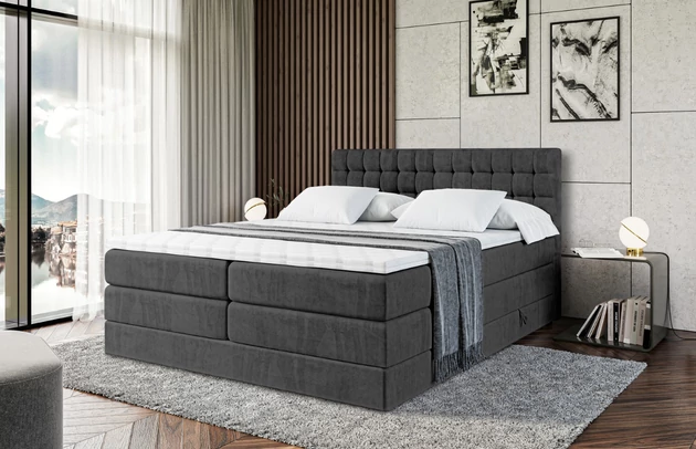 Material: Holz, Höhe: 110 cm, Stoffbeschreibung: Polsterstoff Casablanca: „Pet-friendly“, leicht zu reinigen (CleanBOO+), wasserabweisend mit Lotuseffekt, scheuerfest (45.000 Martindale- Zyklen), Gewicht 310g/m2 ±5 %, Höhe des Kopfteils: 110 cm, Bezug: Samt, Farbe: Schwarz - Casablanca 2316, Zimmer: Schlafzimmer, Länge: 215 cm, Breite: 140 cm, Größe: 140x200 cm, Länge der Schlaffläche: 200 cm, Breite der Schlaffläche: 140 cm, Liegehöhe: 73 cm, Härtegrad der Matratze: H3 und H4, Höhe der Matratze: 38 cm, Matratze: Multipocketfederung und Bonellfederung, Farbe des Toppers: Weiß, Höhe des Toppers: 5 cm, Material des Toppers: Schaumstoff, Bettkasten: Ja, Anzahl der Bettkasten: 2, Höhe des Bettkastens: 30 cm, Material der Füße: Plastik, Höhe der Füße: 2 cm, Dicke des Kopfteils: 8 cm, Dicke des Fußteils: 7 cm, Gepolsterte Rückseite: Nein - 1