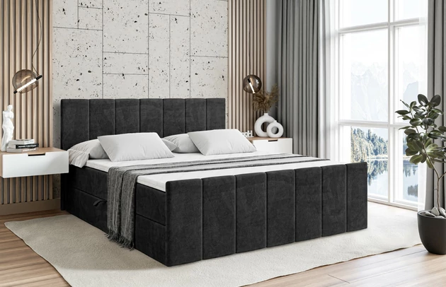 Stoffbeschreibung: Polsterstoff Casablanca: „Pet-friendly“, leicht zu reinigen (CleanBOO+), wasserabweisend mit Lotuseffekt, scheuerfest (45.000 Martindale- Zyklen), Gewicht 310g/m2 ±5 %, Bezug: Samt, Farbe: Schwarz - Casablanca 2316, Zimmer: Schlafzimmer, Länge: 212 cm, Breite: 120 cm, Höhe: 105 cm, Größe: 120x200 cm, Länge der Schlaffläche: 200 cm, Breite der Schlaffläche: 120 cm, Liegehöhe: 55 cm, Höhe der Matratze: 20 cm, Matratze: Bonellfederung, Farbe des Toppers: Weiß, Höhe des Toppers: 5 cm, Material des Toppers: Schaumstoff, Bettkasten: Ja, Anzahl der Bettkasten: 2, Höhe des Bettkastens: 30 cm, Höhe des Kopfteils: 105 cm, Material der Füße: Plastik, Höhe der Füße: 2 cm, Dicke des Kopfteils: 8 cm, Dicke des Fußteils: 7 cm, Gepolsterte Rückseite: Nein, Härtegrad der Matratze: H3 - 1