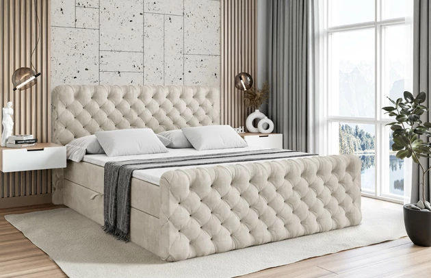 Stoffbeschreibung: Polsterstoff Casablanca: „Pet-friendly“, leicht zu reinigen (CleanBOO+), wasserabweisend mit Lotuseffekt, scheuerfest (45.000 Martindale- Zyklen), Gewicht 310g/m2 ±5 %, Bezug: Samt, Farbe: Beige - Casablanca 2301, Zimmer: Schlafzimmer, Länge: 212 cm, Breite: 120 cm, Höhe: 105 cm, Größe: 120x200 cm, Länge der Schlaffläche: 200 cm, Breite der Schlaffläche: 120-cm, Liegehöhe: 55 cm, Höhe der Matratze: 20 cm, Matratze: Bonellfederung, Farbe des Toppers: Weiß, Höhe des Toppers: 5 cm, Material des Toppers: Schaumstoff, Bettkasten: Ja, Anzahl der Bettkasten: 2, Höhe des Bettkastens: 30 cm, Höhe des Kopfteils: 105 cm, Material der Füße: Plastik, Höhe der Füße: 2 cm, Dicke des Kopfteils: 8 cm, Dicke des Fußteils: 7 cm, Gepolsterte Rückseite: Nein, Härtegrad der Matratze: H3 - 1