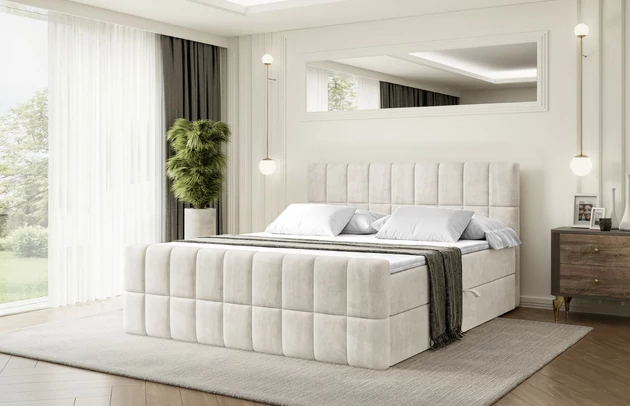 Stoffbeschreibung: Polsterstoff Casablanca: „Pet-friendly“, leicht zu reinigen (CleanBOO+), wasserabweisend mit Lotuseffekt, scheuerfest (45.000 Martindale- Zyklen), Gewicht 310g/m2 ±5 %, Bezug: Samt, Farbe: Beige - Casablanca 2301, Zimmer: Schlafzimmer, Länge: 212 cm, Breite: 120 cm, Höhe: 105 cm, Größe: 120x200 cm, Länge der Schlaffläche: 200 cm, Breite der Schlaffläche: 120-cm, Liegehöhe: 55 cm, Höhe der Matratze: 20 cm, Matratze: Bonellfederung, Farbe des Toppers: Weiß, Höhe des Toppers: 5 cm, Material des Toppers: Schaumstoff, Bettkasten: Ja, Anzahl der Bettkasten: 2, Höhe des Bettkastens: 30 cm, Höhe des Kopfteils: 105 cm, Material der Füße: Plastik, Höhe der Füße: 2 cm, Dicke des Kopfteils: 8 cm, Dicke des Fußteils: 7 cm, Gepolsterte Rückseite: Nein, Härtegrad der Matratze: H3 - 1