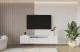Material: Holzwerkstoff, Material der Rückwand: MDF, Ausführung: Hängend, Größe: 200 cm, Farbe: Weiß, Zimmer: Wohnzimmer, Anzahl der Türen: 3, Front-Typ: Gefräste, Art der Griffe: Griffleiste, Art der Türen: Klapptür, Breite: 200 cm, Tiefe: 41 cm, Höhe: 40 cm, Geschlossene Fächer: 3, Offene Fächer: 1, Anzahl der Teile: 1 - 1