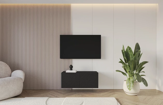 Material: Holzwerkstoff, Material der Rückwand: MDF, Ausführung: Hängend, Größe: 100 cm, Farbe: Schwarz, Zimmer: Wohnzimmer, Anzahl der Türen: 2, Front-Typ: Gefräste, Art der Griffe: Griffleiste, Art der Türen: Klapptür, Breite: 100 cm, Tiefe: 40 cm, Höhe: 40 cm, Geschlossene Fächer: 4, Anzahl der Teile: 1 - 1