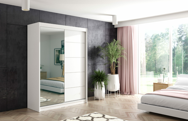 Art der Griffe: Griffleiste, Höhe: 216 cm, Abmeßung: 120 cm x 61 cm x 216 cm, Anzahl der Fächer: 7, Anzahl der Kleiderstangen: 1, Anzahl der Spiegel: 1, Anzahl der Türen: 2, Zimmer: Schlafzimmer, Art des Leuchtmittels: Mit LED, Farbe: Weiß, Art der Türen: Schwebetüren, Front-Typ: Glatt, Breite: 120 cm, Tiefe: 61 cm, Material der Rückwand: MDF, Länge der Kleiderstange 1: 58 cm, Fachinnenmaß - Höhe: 34 cm, Fachinnenmaß 2 - Höhe: 41 cm, Fachinnenmaß - Breite: 63 cm, Fachinnenmaß 2 - Breite: 58 cm, Fachinnenmaß - Tiefe: 47 cm, Länge der Kleiderstangen: 58 cm, Breite des Fachinnenmaßes: 41 cm, Breite des Fachinnenmaßes 2: 58 cm, Größe: 120 cm x 61 cm x 216 cm - 1