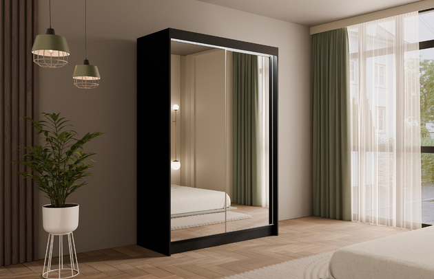 Höhe: 215 cm, Fachinnenmaß - Höhe: 32 cm, Abmeßung: 150-cm-x-61-cm-x-215-cm, Front-Typ: Spiegelglass, Anzahl der Türen: 2, Art der Griffe: Griffleiste, Tiefe: 61 cm, Farbe: Schwarz, Fachinnenmaß - Tiefe: 47 cm, Art der Türen: Schwebetüren, Anzahl der Fächer: 10, Zimmer: Schlafzimmer, Fachinnenmaß - Breite: 40 cm, Anzahl der Kleiderstangen: 1, Fachinnenmaß 2 - Höhe: 73 cm, Breite: 150 cm, Fachinnenmaß 2 - Breite: 38 cm, Länge der Kleiderstange 1: 67 cm, Material der Rückwand: MDF, Art des Leuchtmittels: Mit LED, Länge der Kleiderstangen: 67 cm, Breite des Fachinnenmaßes: 73 cm, Breite des Fachinnenmaßes 2: 38 cm, Größe: 150 cm x 61 cm x 215 cm - 1