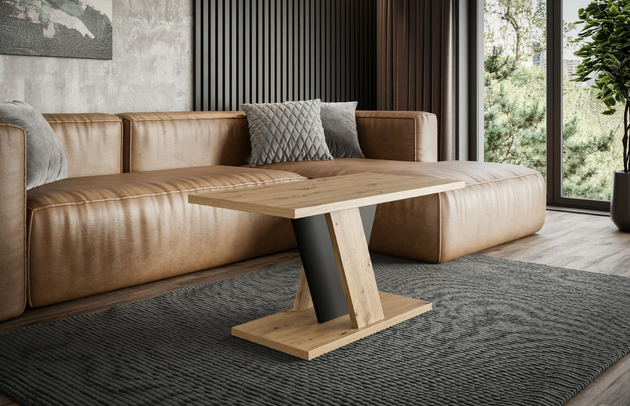 Art des Gestells: V-Gestell, Breite der Tischplatte: 110 cm, Zimmer: Wohnzimmer, Höhe der Tischplatte: 3,4 cm, Anzahl der Beine: 1, Oberflächenoptik: Holzoptik, Farbe: Artisan Eiche Optik / Schwarz, Farbe der Tischplatte: Braun, Farbe des Gestells: Braun||Schwarz, Breite: 110 cm, Tiefe: 70 cm, Höhe: 60 cm, Form: rechteckig, Material des Gestells: Holzwerkstoff - 1