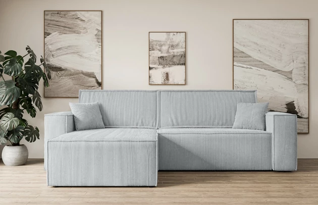 Bezug: Cord, Farbe: Grau - Poso 110, Stellvariante: Universall - Links/Rechts angeordnet, Stoffbeschreibung: POSO ist ein angenehm anzufühlender Velours mit Kordstruktur (35000 MartindaleZyklen) und leicht zu reinigender Möbellstoff, lichtecht (5) und pillingarm (5), Gewicht 380 g/m2 ±5%, Materialzusammensetzung: 90% Polyseter, 10% Nylon, Pilling Resistenz: 5, Abriebfestigkeit: 5, Scheuerbeständigkeit: 30000 Martindale-Zyklen, Zimmer: Wohnzimmer, Tiefe: 143 cm, Breite: 277 cm, Höhe: 83 cm, Schlaffunktion: Mit Schlaffunktion, Länge der Schlaffläche: 230 cm, Breite der Schlaffläche: 130-cm, Liegehöhe: 40 cm, Anzahl der Sitzflächen: 3, Sitzfüllung: Wellenfeder + T30-Schaumstoff, Anzahl der Rückenkissen: 2, Art der Rückenkissen: Abnehmabr, Annzahl der Sitzkissen: 2, Anzahl der Zierkissen: 2, Material der Füße: Kunststoff, Höhe der Füße: 3,5 cm, Farbe der Füße: Schwarz, Tiefe der Armlehnen: 88 cm, Breite der Armlehnen: 23 cm, Breite der Ottomane: 100 cm, Tiefe der Ottomane: 107 cm, Tiefe der Sitzfläche: 52 cm, Sitzhöhe: 40 cm, Art des Stauraumes: Innenfach geschlossen - 1