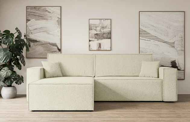 Bezug: Bouclé, Farbe: Beige - Quelle 02, Stellvariante: Universall - Links/Rechts angeordnet, Stoffbeschreibung: polsterstoff-quelle-hochwertiger-boucle-stoff-strapazierfahig-atmungsaktiv-und-pflegeleicht-80-000-martindale-zyklen-100-pes-pillingarm4-5-gewicht-315-g-m2-±5, Materialzusammensetzung: 100% Polyester, Pilling Resistenz: 5, Abriebfestigkeit: 5, Scheuerbeständigkeit: 80000 Martindale-Zyklen, Zimmer: Wohnzimmer, Tiefe: 143 cm, Breite: 277 cm, Höhe: 83 cm, Schlaffunktion: Mit Schlaffunktion, Länge der Schlaffläche: 230 cm, Breite der Schlaffläche: 130-cm, Liegehöhe: 40 cm, Anzahl der Sitzflächen: 3, Sitzfüllung: Wellenfeder + T30-Schaumstoff, Anzahl der Rückenkissen: 2, Art der Rückenkissen: Abnehmabr, Annzahl der Sitzkissen: 2, Anzahl der Zierkissen: 2, Material der Füße: Kunststoff, Höhe der Füße: 3,5 cm, Farbe der Füße: Schwarz, Tiefe der Armlehnen: 88 cm, Breite der Armlehnen: 23 cm, Breite der Ottomane: 100 cm, Tiefe der Ottomane: 107 cm, Tiefe der Sitzfläche: 52 cm, Sitzhöhe: 40 cm, Art des Stauraumes: Innenfach geschlossen - 1