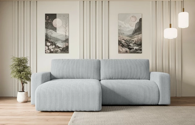 Bezug: Cord, Farbe: Grau - Poso 110, Stellvariante: Universall - Links/Rechts angeordnet, Stoffbeschreibung: POSO ist ein angenehm anzufühlender Velours mit Kordstruktur (35000 MartindaleZyklen) und leicht zu reinigender Möbellstoff, lichtecht (5) und pillingarm (5), Gewicht 380 g/m2 ±5%, Materialzusammensetzung: 90% Polyseter, 10% Nylon, Pilling Resistenz: 5, Abriebfestigkeit: 5, Scheuerbeständigkeit: 30000 Martindale-Zyklen, Zimmer: Wohnzimmer, Tiefe: 143 cm, Breite: 247 cm, Höhe: 83 cm, Schlaffunktion: Mit Schlaffunktion, Länge der Schlaffläche: 205 cm, Breite der Schlaffläche: 123-cm, Liegehöhe: 40 cm, Anzahl der Sitzflächen: 3, Sitzfüllung: Wellenfeder + T30-Schaumstoff, Anzahl der Rückenkissen: 2, Art der Rückenkissen: Abnehmabr, Annzahl der Sitzkissen: 2, Material der Füße: Kunststoff, Höhe der Füße: 3,5 cm, Farbe der Füße: Schwarz, Tiefe der Armlehnen: 88 cm, Breite der Armlehnen: 23 cm, Breite der Ottomane: 100 cm, Tiefe der Ottomane: 107 cm, Tiefe der Sitzfläche: 52 cm, Sitzhöhe: 40 cm, Art des Stauraumes: Innenfach geschlossen - 1