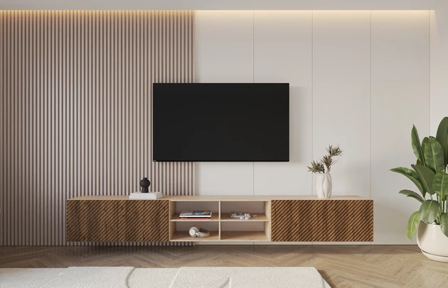 Material: Holzwerkstoff, Material der Rückwand: MDF, Ausführung: Hängend, Größe: 3 x 100 cm, Farbe: Artisan und Katania, Zimmer: Wohnzimmer, Anzahl der Türen: 4, Front-Typ: Gefräste, Art der Griffe: Griffleiste, Art der Türen: Klapptür, Breite: 300 cm, Tiefe: 40 cm, Höhe: 40 cm, Geschlossene Fächer: 8, Offene Fächer: 4, Anzahl der Teile: 3 - 1