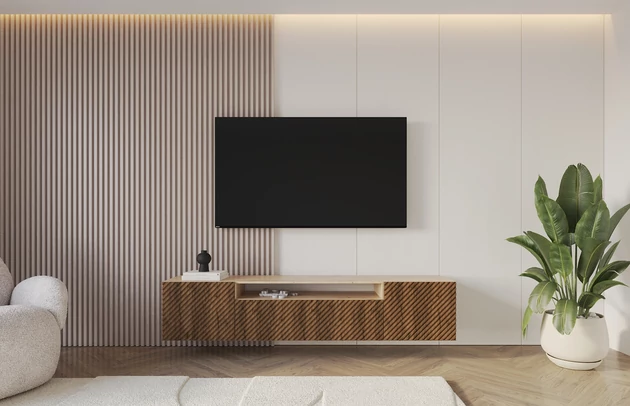 Material: Holzwerkstoff, Material der Rückwand: MDF, Ausführung: Hängend, Größe: 200 cm, Farbe: Artisan und Katania, Zimmer: Wohnzimmer, Anzahl der Türen: 3, Front-Typ: Gefräste, Art der Griffe: Griffleiste, Art der Türen: Klapptür, Breite: 200 cm, Tiefe: 41 cm, Höhe: 40 cm, Geschlossene Fächer: 3, Offene Fächer: 1, Anzahl der Teile: 1 - 1