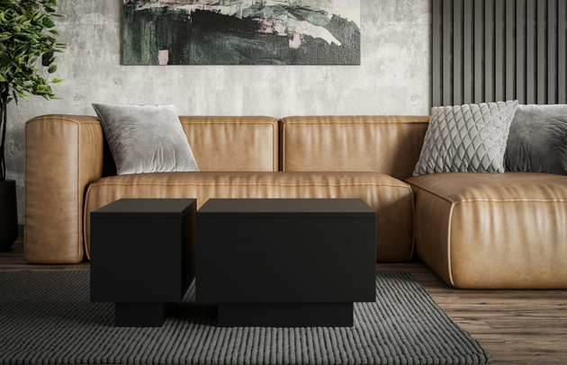 Zimmer: Wohnzimmer, Art des Gestells: Sockelgestell, Höhe der Tischplatte: 1,6 cm, Breite der Tischplatte: 60 cm, Stil: Modern, Material: mobelplatte, Farbe: Schwarz, Farbe der Tischplatte: Schwarz, Farbe des Gestells: Schwarz, Breite: 90 cm, Tiefe: 60 cm, Höhe: 40 cm, pa_tischplatte-oberflacheoptik: matt, Form: rechteckig, Material des Gestells: Holzwerkstoff, Oberflächenoptik: Matt - 1