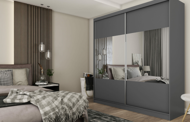 Front-Typ: Glatt, Breite: 200 cm, Abmeßung: 200 cm x 61 cm x 216 cm, Anzahl der Kleiderstangen: 1, Anzahl der Spiegel: 2, Anzahl der Türen: 2, Fachinnenmaß - Tiefe: 61 cm, Zimmer: Schlafzimmer, Art des Leuchtmittels: Mit LED, Farbe: Grau, Art der Griffe: Griffleiste, Anzahl der Fächer: 10, Art der Türen: Schwebetüren, Fachinnenmaß 2 - Breite: 48 cm, Material der Rückwand: MDF, Tiefe: 61 cm, Höhe: 216 cm, Länge der Kleiderstange 1: 97 cm, Fachinnenmaß - Höhe: 34 cm, Fachinnenmaß 2 - Höhe: 41 cm, Fachinnenmaß - Breite: 103 cm, Länge der Kleiderstangen: 97 cm, Breite des Fachinnenmaßes: 41 cm, Breite des Fachinnenmaßes 2: 48 cm, Größe: 200 cm x 61 cm x 216 cm - 1