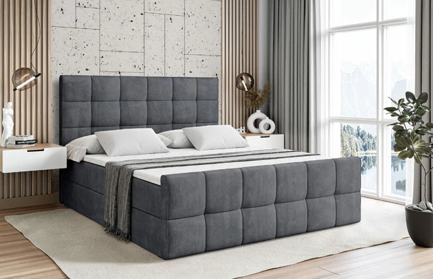 Höhe: 110 cm, Stoffbeschreibung: Polsterstoff Casablanca: „Pet-friendly“, leicht zu reinigen (CleanBOO+), wasserabweisend mit Lotuseffekt, scheuerfest (45.000 Martindale- Zyklen), Gewicht 310g/m2 ±5 %, Höhe des Kopfteils: 110 cm, Bezug: Samt, Farbe: Dunkelgrau - Casablanca 2315, Zimmer: Schlafzimmer, Länge: 212 cm, Breite: 180 cm, Größe: 180x200 cm, Länge der Schlaffläche: 200 cm, Breite der Schlaffläche: 180 cm, Liegehöhe: 55 cm, Höhe der Matratze: 20 cm, Matratze: Bonellfederung, Farbe des Toppers: Weiß, Höhe des Toppers: 5 cm, Material des Toppers: Schaumstoff, Bettkasten: Ja, Anzahl der Bettkasten: 2, Höhe des Bettkastens: 30 cm, Material der Füße: Plastik, Höhe der Füße: 2 cm, Dicke des Kopfteils: 8 cm, Dicke des Fußteils: 7 cm, Gepolsterte Rückseite: Nein, Härtegrad der Matratze: H3, Material: Holz - 1