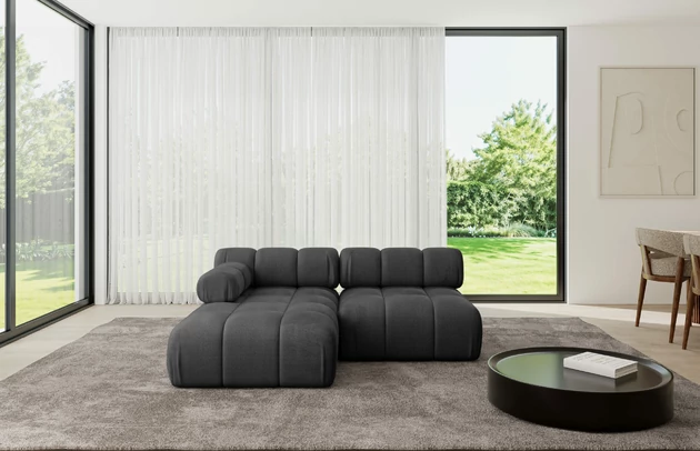 Bezug: Samt, Farbe: Schwarz - Monolith 95, Stellvariante: Ottomane Links, Stoffbeschreibung: MONOLITH: Wasserabweisender und leicht zu reinigender Möbelstoff, scheuerfest (100.000 Martindale-Zyklen) lichtecht (5) und pillingarm (4-5), aus 100 % PES, Gewicht 330 g/m2 ±5 %, Materialzusammensetzung: 100% Polyseter, Pilling Resistenz: 4, Abriebfestigkeit: 5, Scheuerbeständigkeit: 100000 Martindale-Zyklen, Zimmer: Wohnzimmer, Tiefe: 160 cm, Breite: 190 cm, Höhe: 70 cm, Anzahl der Sitzflächen: 4, Sitzfüllung: Wellenfeder und T30-Schaum, Art der Rückenkissen: Rückenlehne - feste, Annzahl der Sitzkissen: 2, Breite der Ottomane: 95 cm, Tiefe der Ottomane: 160 cm, Tiefe der Sitzfläche: 65 cm, Sitzhöhe: 40 cm, Schlaffunktion: Ohne Schlaffunktion - 1