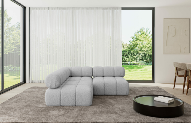 Bezug: Bouclé, Farbe: Hellgrau - Quelle 83, Stellvariante: Ottomane Links, Stoffbeschreibung: Polsterstoff Quelle: hochwertiger Bouclé Stoff, strapazierfähig, atmungsaktiv und pflegeleicht. (80.000 Martindale-Zyklen) 100 % PES, pillingarm(4-5), Gewicht 315 g/m² ±5 %, Materialzusammensetzung: 100% Polyseter, Pilling Resistenz: 5, Abriebfestigkeit: 5, Scheuerbeständigkeit: 80000 Martindale-Zyklen, Zimmer: Wohnzimmer, Tiefe: 190 cm, Breite: 190 cm, Höhe: 70 cm, Anzahl der Sitzflächen: 4, Sitzfüllung: Wellenfeder, Art der Rückenkissen: Rückenlehne - feste, Annzahl der Sitzkissen: 2, Breite der Ottomane: 95 cm, Tiefe der Ottomane: 190 cm, Tiefe der Sitzfläche: 65 cm, Sitzhöhe: 40 cm, Schlaffunktion: Ohne Schlaffunktion - 1