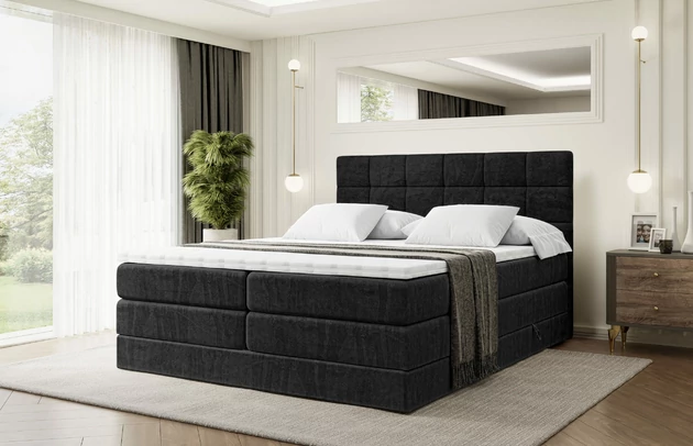 Material: Holz, Höhe: 110 cm, Stoffbeschreibung: Polsterstoff Casablanca: „Pet-friendly“, leicht zu reinigen (CleanBOO+), wasserabweisend mit Lotuseffekt, scheuerfest (45.000 Martindale- Zyklen), Gewicht 310g/m2 ±5 %, Höhe des Kopfteils: 110 cm, Bezug: Samt, Farbe: Schwarz - Casablanca 2316, Zimmer: Schlafzimmer, Länge: 207 cm, Breite: 120 cm, Größe: 120x200 cm, Länge der Schlaffläche: 200 cm, Breite der Schlaffläche: 120 cm, Liegehöhe: 73 cm, Härtegrad der Matratze: H3 und H4, Höhe der Matratze: 38 cm, Matratze: Multipocketfederung und Bonellfederung, Farbe des Toppers: Weiß, Höhe des Toppers: 5 cm, Material des Toppers: Schaumstoff, Bettkasten: Ja, Anzahl der Bettkasten: 2, Höhe des Bettkastens: 30 cm, Material der Füße: Plastik, Höhe der Füße: 2 cm, Dicke des Kopfteils: 8 cm, Dicke des Fußteils: 7 cm, Gepolsterte Rückseite: Nein - 1