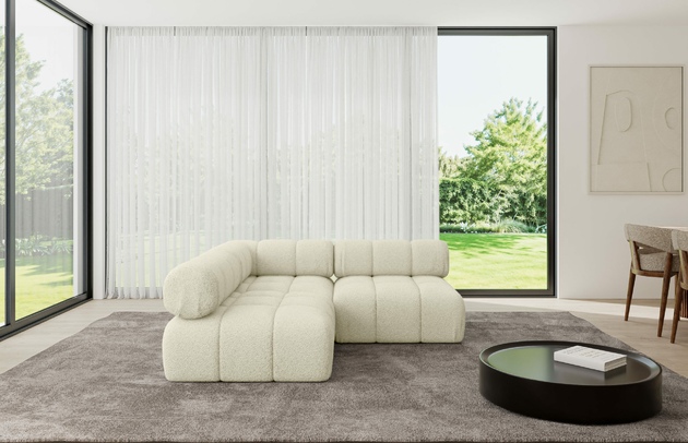 Bezug: Bouclé, Farbe: Beige - Quelle 02, Stellvariante: Ottomane Links, Stoffbeschreibung: Polsterstoff Quelle: hochwertiger Bouclé Stoff, strapazierfähig, atmungsaktiv und pflegeleicht. (80.000 Martindale-Zyklen) 100 % PES, pillingarm(4-5), Gewicht 315 g/m² ±5 %, Materialzusammensetzung: 100% Polyseter, Pilling Resistenz: 5, Abriebfestigkeit: 5, Scheuerbeständigkeit: 80000 Martindale-Zyklen, Zimmer: Wohnzimmer, Tiefe: 190 cm, Breite: 190 cm, Höhe: 70 cm, Anzahl der Sitzflächen: 4, Sitzfüllung: Wellenfeder, Art der Rückenkissen: Rückenlehne - feste, Annzahl der Sitzkissen: 2, Breite der Ottomane: 95 cm, Tiefe der Ottomane: 190 cm, Tiefe der Sitzfläche: 65 cm, Sitzhöhe: 40 cm, Schlaffunktion: Ohne Schlaffunktion - 1