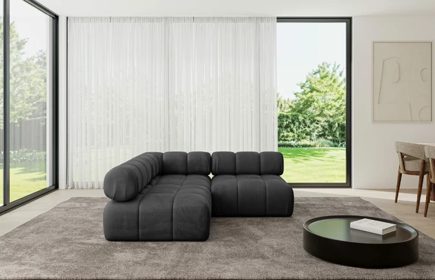 Bezug: Samt, Farbe: Schwarz - Monolith 95, Stellvariante: Ottomane Links, Stoffbeschreibung: MONOLITH: Wasserabweisender und leicht zu reinigender Möbelstoff, scheuerfest (100.000 Martindale-Zyklen) lichtecht (5) und pillingarm (4-5), aus 100 % PES, Gewicht 330 g/m2 ±5 %, Materialzusammensetzung: 100% Polyseter, Pilling Resistenz: 4, Abriebfestigkeit: 5, Scheuerbeständigkeit: 100000 Martindale-Zyklen, Zimmer: Wohnzimmer, Tiefe: 190 cm, Breite: 190 cm, Höhe: 70 cm, Anzahl der Sitzflächen: 4, Sitzfüllung: Wellenfeder, Art der Rückenkissen: Rückenlehne - feste, Annzahl der Sitzkissen: 2, Breite der Ottomane: 95 cm, Tiefe der Ottomane: 190 cm, Tiefe der Sitzfläche: 65 cm, Sitzhöhe: 40 cm, Schlaffunktion: Ohne Schlaffunktion - 1