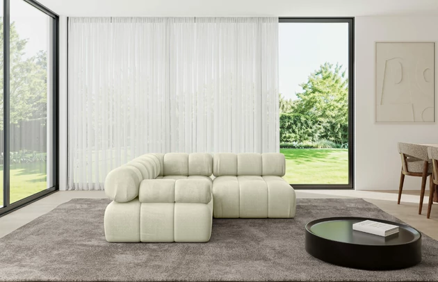 Bezug: Samt, Farbe: Beige - Monolith 4, Stellvariante: Ottomane Links, Stoffbeschreibung: MONOLITH: Wasserabweisender und leicht zu reinigender Möbelstoff, scheuerfest (100.000 Martindale-Zyklen) lichtecht (5) und pillingarm (4-5), aus 100 % PES, Gewicht 330 g/m2 ±5 %, Materialzusammensetzung: 100% Polyseter, Pilling Resistenz: 4, Abriebfestigkeit: 5, Scheuerbeständigkeit: 100000 Martindale-Zyklen, Zimmer: Wohnzimmer, Tiefe: 190 cm, Breite: 190 cm, Höhe: 70 cm, Anzahl der Sitzflächen: 4, Sitzfüllung: Wellenfeder, Art der Rückenkissen: Rückenlehne - feste, Annzahl der Sitzkissen: 2, Breite der Ottomane: 95 cm, Tiefe der Ottomane: 190 cm, Tiefe der Sitzfläche: 65 cm, Sitzhöhe: 40 cm, Schlaffunktion: Ohne Schlaffunktion - 1