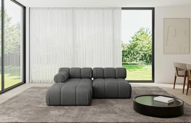 Bezug: Samt, Farbe: Dunkelgrau - Monolith 92, Stellvariante: Ottomane Links, Stoffbeschreibung: MONOLITH: Wasserabweisender und leicht zu reinigender Möbelstoff, scheuerfest (100.000 Martindale-Zyklen) lichtecht (5) und pillingarm (4-5), aus 100 % PES, Gewicht 330 g/m2 ±5 %, Materialzusammensetzung: 100% Polyseter, Pilling Resistenz: 4, Abriebfestigkeit: 5, Scheuerbeständigkeit: 100000 Martindale-Zyklen, Zimmer: Wohnzimmer, Tiefe: 160 cm, Breite: 190 cm, Höhe: 70 cm, Anzahl der Sitzflächen: 4, Sitzfüllung: Wellenfeder und T30-Schaum, Art der Rückenkissen: Rückenlehne - feste, Annzahl der Sitzkissen: 2, Breite der Ottomane: 95 cm, Tiefe der Ottomane: 160 cm, Tiefe der Sitzfläche: 65 cm, Sitzhöhe: 40 cm, Schlaffunktion: Ohne Schlaffunktion - 1