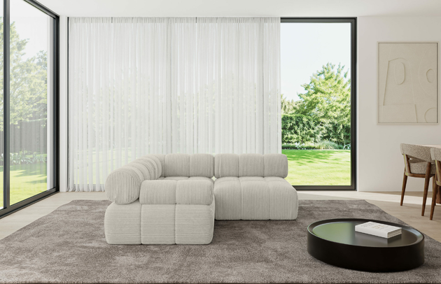 Bezug: Cord, Farbe: Cremeweiß - Poso 100, Stellvariante: Ottomane Links, Stoffbeschreibung: POSO ist ein angenehm anzufühlender Velours mit Kordstruktur (35000 MartindaleZyklen) und leicht zu reinigender Möbellstoff, lichtecht (5) und pillingarm (5), Gewicht 380 g/m2 ±5%, Materialzusammensetzung: 90% Polyseter, 10% Nylon, Pilling Resistenz: 5, Abriebfestigkeit: 5, Scheuerbeständigkeit: 30000 Martindale-Zyklen, Zimmer: Wohnzimmer, Tiefe: 190 cm, Breite: 190 cm, Höhe: 70 cm, Anzahl der Sitzflächen: 4, Sitzfüllung: Wellenfeder, Art der Rückenkissen: Rückenlehne - feste, Annzahl der Sitzkissen: 2, Breite der Ottomane: 95 cm, Tiefe der Ottomane: 190 cm, Tiefe der Sitzfläche: 65 cm, Sitzhöhe: 40 cm, Schlaffunktion: Ohne Schlaffunktion - 1