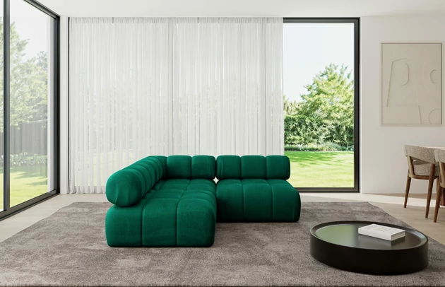 Bezug: Samt, Farbe: Dunkelgrün - Monolith 37, Stellvariante: Ottomane Links, Stoffbeschreibung: MONOLITH: Wasserabweisender und leicht zu reinigender Möbelstoff, scheuerfest (100.000 Martindale-Zyklen) lichtecht (5) und pillingarm (4-5), aus 100 % PES, Gewicht 330 g/m2 ±5 %, Materialzusammensetzung: 100% Polyseter, Pilling Resistenz: 4, Abriebfestigkeit: 5, Scheuerbeständigkeit: 100000 Martindale-Zyklen, Zimmer: Wohnzimmer, Tiefe: 190 cm, Breite: 190 cm, Höhe: 70 cm, Anzahl der Sitzflächen: 4, Sitzfüllung: Wellenfeder, Art der Rückenkissen: Rückenlehne - feste, Annzahl der Sitzkissen: 2, Breite der Ottomane: 95 cm, Tiefe der Ottomane: 190 cm, Tiefe der Sitzfläche: 65 cm, Sitzhöhe: 40 cm, Schlaffunktion: Ohne Schlaffunktion - 1