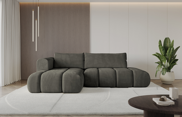 Bezug: Samt, Farbe: Schwarz - Dream Velvet 202.12, Stellvariante: Ottomane Links, Stoffbeschreibung: Polsterstoff Dream Velvet: Wasserabweisender und leicht zu reinigender Möbelstoff, scheuerfest (30.000 Martindale-Zyklen) lichtecht (6) und pillingarm (4-5), aus 100 % PES, Gewicht 360 g/m2 ±5 %, Materialzusammensetzung: 100% Polyseter, Pilling Resistenz: 4, Abriebfestigkeit: 5, Scheuerbeständigkeit: 100000 Martindale-Zyklen, Zimmer: Wohnzimmer, Tiefe: 185 cm, Breite: 185 cm, Höhe: 90 cm, Länge der Schlaffläche: 240 cm, Breite der Schlaffläche: 140 cm, Liegehöhe: 42 cm, Anzahl der Sitzflächen: 4, Sitzfüllung: Wellenfeder + HR35 und T30-Schaum, Anzahl der Rückenkissen: 2, Art der Rückenkissen: Rückenkissen, Annzahl der Sitzkissen: 2, Material der Füße: Kunststoff, Höhe der Füße: 1,5 cm, Tiefe der Armlehnen: 100 cm, Breite der Armlehnen: 22 cm, Höhe der Armlehnen: 63 cm, Breite der Ottomane: 120 cm, Tiefe der Ottomane: 150 cm, Tiefe der Sitzfläche: 70 cm, Sitzhöhe: 42 cm, Art des Stauraumes: Innenfach geschlossen, Ausstattung: Nicht zutreffend, Anzahl der Zierkissen: Nicht zutreffend, Schlaffunktion: Mit Schlaffunktion - 1