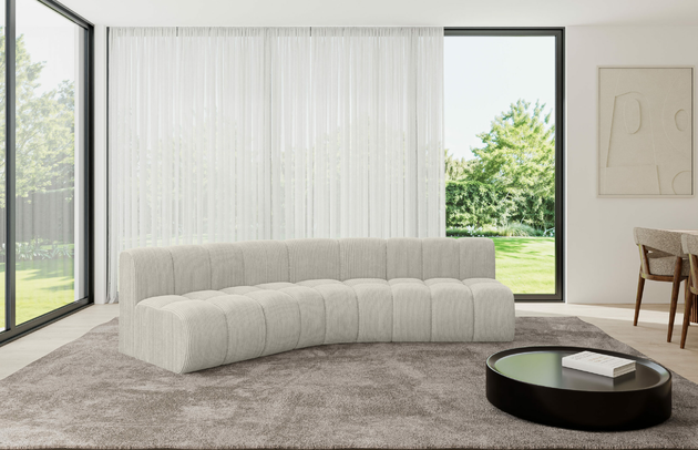 Bezug: Cord, Farbe: Cremeweiß - Poso 100, Stellvariante: Abgerundete Ecke, Stoffbeschreibung: POSO ist ein angenehm anzufühlender Velours mit Kordstruktur (35000 MartindaleZyklen) und leicht zu reinigender Möbellstoff, lichtecht (5) und pillingarm (5), Gewicht 380 g/m2 ±5%, Materialzusammensetzung: 90% Polyseter, 10% Nylon, Pilling Resistenz: 5, Abriebfestigkeit: 5, Scheuerbeständigkeit: 30000 Martindale-Zyklen, Zimmer: Wohnzimmer, Tiefe: 174 cm, Breite: 290 cm, Höhe: 70 cm, Anzahl der Sitzflächen: 5, Sitzfüllung: Wellenfeder, Art der Rückenkissen: Rückenlehne - feste, Tiefe der Sitzfläche: 62 cm, Sitzhöhe: 40 cm, Schlaffunktion: Ohne Schlaffunktion - 1