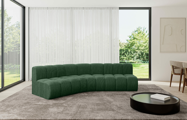 Bezug: Cord, Farbe: Grün - Poso 14, Stellvariante: Abgerundete Ecke, Stoffbeschreibung: POSO ist ein angenehm anzufühlender Velours mit Kordstruktur (35000 MartindaleZyklen) und leicht zu reinigender Möbellstoff, lichtecht (5) und pillingarm (5), Gewicht 380 g/m2 ±5%, Materialzusammensetzung: 90% Polyseter, 10% Nylon, Pilling Resistenz: 5, Abriebfestigkeit: 5, Scheuerbeständigkeit: 30000 Martindale-Zyklen, Zimmer: Wohnzimmer, Tiefe: 174 cm, Breite: 290 cm, Höhe: 70 cm, Anzahl der Sitzflächen: 5, Sitzfüllung: Wellenfeder, Art der Rückenkissen: Rückenlehne - feste, Tiefe der Sitzfläche: 62 cm, Sitzhöhe: 40 cm, Schlaffunktion: Ohne Schlaffunktion - 1