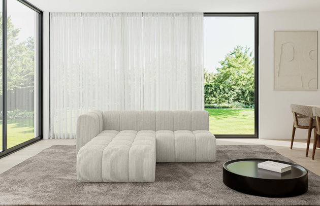 Bezug: Cord, Farbe: Cremeweiß - Poso 100, Stellvariante: Ottomane Links, Stoffbeschreibung: POSO ist ein angenehm anzufühlender Velours mit Kordstruktur (35000 MartindaleZyklen) und leicht zu reinigender Möbellstoff, lichtecht (5) und pillingarm (5), Gewicht 380 g/m2 ±5%, Materialzusammensetzung: 90% Polyseter, 10% Nylon, Pilling Resistenz: 5, Abriebfestigkeit: 5, Scheuerbeständigkeit: 30000 Martindale-Zyklen, Zimmer: Wohnzimmer, Tiefe: 177 cm, Breite: 205 cm, Höhe: 70 cm, Anzahl der Sitzflächen: 4, Sitzfüllung: Wellenfeder, Art der Rückenkissen: Rückenlehne - feste, Breite der Ottomane: 87 cm, Tiefe der Ottomane: 90 cm, Tiefe der Sitzfläche: 62 cm, Sitzhöhe: 40 cm, Schlaffunktion: Ohne Schlaffunktion - 1