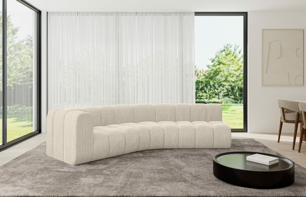 Bezug: Cord, Farbe: Beige - Poso 105, Stellvariante: Ottomane Links, Stoffbeschreibung: POSO ist ein angenehm anzufühlender Velours mit Kordstruktur (35000 MartindaleZyklen) und leicht zu reinigender Möbellstoff, lichtecht (5) und pillingarm (5), Gewicht 380 g/m2 ±5%, Materialzusammensetzung: 90% Polyseter, 10% Nylon, Pilling Resistenz: 5, Abriebfestigkeit: 5, Scheuerbeständigkeit: 30000 Martindale-Zyklen, Zimmer: Wohnzimmer, Tiefe: 194 cm, Breite: 308 cm, Höhe: 70 cm, Anzahl der Sitzflächen: 4, Sitzfüllung: Wellenfeder, Art der Rückenkissen: Rückenlehne - feste, Tiefe der Sitzfläche: 62 cm, Sitzhöhe: 40 cm, Schlaffunktion: Ohne Schlaffunktion - 1