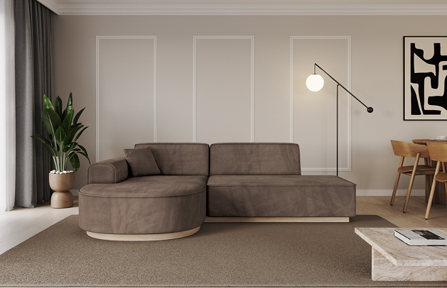 Bezug: Samt, Farbe: Braun - Dream Velvet 202.37, Stellvariante: Ottomane Links, Stoffbeschreibung: Polsterstoff Dream Velvet: Wasserabweisender und leicht zu reinigender Möbelstoff, scheuerfest (30.000 Martindale-Zyklen) lichtecht (6) und pillingarm (4-5), aus 100 % PES, Gewicht 360 g/m2 ±5 %, Materialzusammensetzung: 100% Polyseter, Pilling Resistenz: 4, Abriebfestigkeit: 5, Scheuerbeständigkeit: 100000 Martindale-Zyklen, Zimmer: Wohnzimmer, Tiefe: 171 cm, Breite: 243 cm, Höhe: 83 cm, Anzahl der Sitzflächen: 4, Art der Rückenkissen: Rückenlehne - feste, Annzahl der Sitzkissen: 2, Anzahl der Zierkissen: 1, Tiefe der Armlehnen: 82 cm, Breite der Armlehnen: 20 cm, Höhe der Armlehnen: 58 cm, Breite der Ottomane: 109 cm, Tiefe der Ottomane: 151 cm, Tiefe der Sitzfläche: 62 cm, Sitzhöhe: 47 cm, Schlaffunktion: Ohne Schlaffunktion - 1