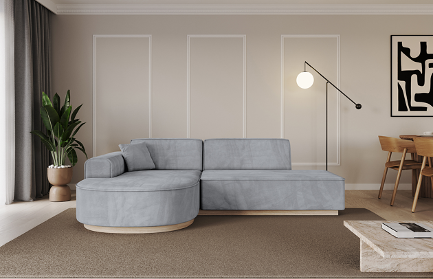 Bezug: Samt, Farbe: Grau - Dream Velvet 202.17, Stellvariante: Ottomane Links, Stoffbeschreibung: Polsterstoff Dream Velvet: Wasserabweisender und leicht zu reinigender Möbelstoff, scheuerfest (30.000 Martindale-Zyklen) lichtecht (6) und pillingarm (4-5), aus 100 % PES, Gewicht 360 g/m2 ±5 %, Materialzusammensetzung: 100% Polyseter, Pilling Resistenz: 4, Abriebfestigkeit: 5, Scheuerbeständigkeit: 100000 Martindale-Zyklen, Zimmer: Wohnzimmer, Tiefe: 171 cm, Breite: 243 cm, Höhe: 83 cm, Anzahl der Sitzflächen: 4, Art der Rückenkissen: Rückenlehne - feste, Annzahl der Sitzkissen: 2, Anzahl der Zierkissen: 1, Tiefe der Armlehnen: 82 cm, Breite der Armlehnen: 20 cm, Höhe der Armlehnen: 58 cm, Breite der Ottomane: 109 cm, Tiefe der Ottomane: 151 cm, Tiefe der Sitzfläche: 62 cm, Sitzhöhe: 47 cm, Schlaffunktion: Ohne Schlaffunktion - 1