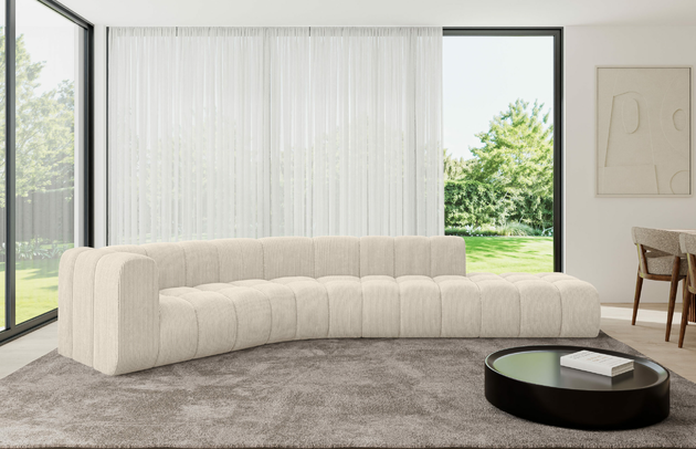 Bezug: Cord, Farbe: Beige - Poso 105, Stellvariante: Ottomane Links, Stoffbeschreibung: POSO ist ein angenehm anzufühlender Velours mit Kordstruktur (35000 MartindaleZyklen) und leicht zu reinigender Möbellstoff, lichtecht (5) und pillingarm (5), Gewicht 380 g/m2 ±5%, Materialzusammensetzung: 90% Polyseter, 10% Nylon, Pilling Resistenz: 5, Abriebfestigkeit: 5, Scheuerbeständigkeit: 30000 Martindale-Zyklen, Zimmer: Wohnzimmer, Tiefe: 194 cm, Breite: 399 cm, Höhe: 70 cm, Anzahl der Sitzflächen: 4, Sitzfüllung: Wellenfeder, Art der Rückenkissen: Rückenlehne - feste, Tiefe der Sitzfläche: 62 cm, Sitzhöhe: 40 cm, Schlaffunktion: Ohne Schlaffunktion - 1