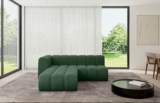 Bezug: Cord, Farbe: Grün - Poso 14, Stellvariante: Ottomane Links, Stoffbeschreibung: POSO ist ein angenehm anzufühlender Velours mit Kordstruktur (35000 MartindaleZyklen) und leicht zu reinigender Möbellstoff, lichtecht (5) und pillingarm (5), Gewicht 380 g/m2 ±5%, Materialzusammensetzung: 90% Polyseter, 10% Nylon, Pilling Resistenz: 5, Abriebfestigkeit: 5, Scheuerbeständigkeit: 30000 Martindale-Zyklen, Zimmer: Wohnzimmer, Tiefe: 177 cm, Breite: 205 cm, Höhe: 70 cm, Anzahl der Sitzflächen: 4, Sitzfüllung: Wellenfeder, Art der Rückenkissen: Rückenlehne - feste, Breite der Ottomane: 87 cm, Tiefe der Ottomane: 90 cm, Tiefe der Sitzfläche: 62 cm, Sitzhöhe: 40 cm, Schlaffunktion: Ohne Schlaffunktion - 1