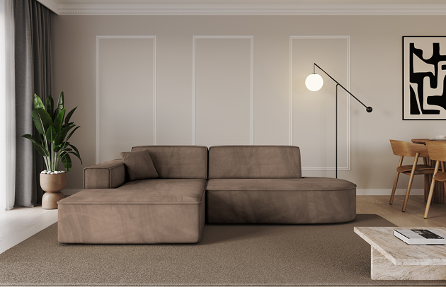 Bezug: Samt, Farbe: Braun - Dream Velvet 202.37, Stellvariante: Ottomane Links, Stoffbeschreibung: Polsterstoff Dream Velvet: Wasserabweisender und leicht zu reinigender Möbelstoff, scheuerfest (30.000 Martindale-Zyklen) lichtecht (6) und pillingarm (4-5), aus 100 % PES, Gewicht 360 g/m2 ±5 %, Materialzusammensetzung: 100% Polyseter, Pilling Resistenz: 4.maj, Abriebfestigkeit: 5, Scheuerbeständigkeit: 30000 Martindale-Zyklen, Ausstattung: Kissen, Zimmer: Wohnzimmer, Tiefe: 165 cm, Breite: 232 cm, Höhe: 77 cm, Anzahl der Sitzflächen: 3, Art der Rückenkissen: Rückenlehne - feste, Annzahl der Sitzkissen: 2, Anzahl der Zierkissen: 1, Breite der Armlehnen: 25 cm, Höhe der Armlehnen: 58 cm, Breite der Ottomane: 108 cm, Tiefe der Ottomane: 143 cm, Tiefe der Sitzfläche: 62 cm, Sitzhöhe: 41 cm, Schlaffunktion: Ohne Schlaffunktion - 1