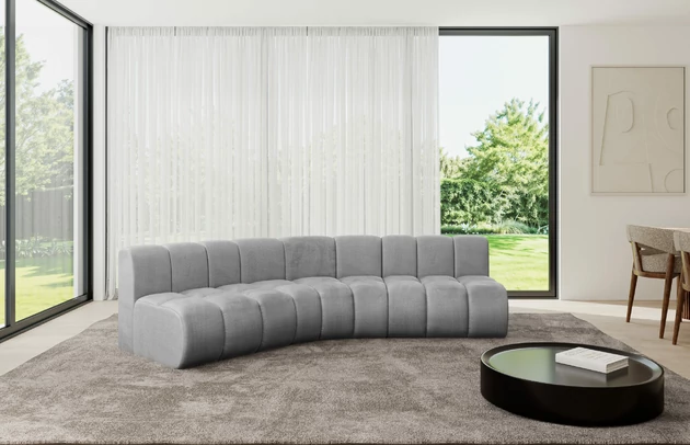 Bezug: Samt, Farbe: Hellgrau - Monolith 84, Stellvariante: Abgerundete Ecke, Stoffbeschreibung: MONOLITH: Wasserabweisender und leicht zu reinigender Möbelstoff, scheuerfest (100.000 Martindale-Zyklen) lichtecht (5) und pillingarm (4-5), aus 100 % PES, Gewicht 330 g/m2 ±5 %, Materialzusammensetzung: 100% Polyseter, Pilling Resistenz: 4, Abriebfestigkeit: 5, Scheuerbeständigkeit: 100000 Martindale-Zyklen, Zimmer: Wohnzimmer, Tiefe: 174 cm, Breite: 290 cm, Höhe: 70 cm, Anzahl der Sitzflächen: 5, Sitzfüllung: Wellenfeder, Art der Rückenkissen: Rückenlehne - feste, Tiefe der Sitzfläche: 62 cm, Sitzhöhe: 40 cm, Schlaffunktion: Ohne Schlaffunktion - 1