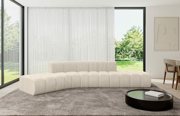 Bezug: Cord, Farbe: Beige - Poso 105, Stellvariante: Abgerundete Ecke, Stoffbeschreibung: POSO ist ein angenehm anzufühlender Velours mit Kordstruktur (35000 MartindaleZyklen) und leicht zu reinigender Möbellstoff, lichtecht (5) und pillingarm (5), Gewicht 380 g/m2 ±5%, Materialzusammensetzung: 90% Polyseter, 10% Nylon, Pilling Resistenz: 5, Abriebfestigkeit: 5, Scheuerbeständigkeit: 30000 Martindale-Zyklen, Zimmer: Wohnzimmer, Tiefe: 174 cm, Breite: 380 cm, Höhe: 70 cm, Anzahl der Sitzflächen: 6, Sitzfüllung: Wellenfeder, Art der Rückenkissen: Rückenlehne - feste, Tiefe der Sitzfläche: 62 cm, Sitzhöhe: 40 cm, Schlaffunktion: Ohne Schlaffunktion - 1