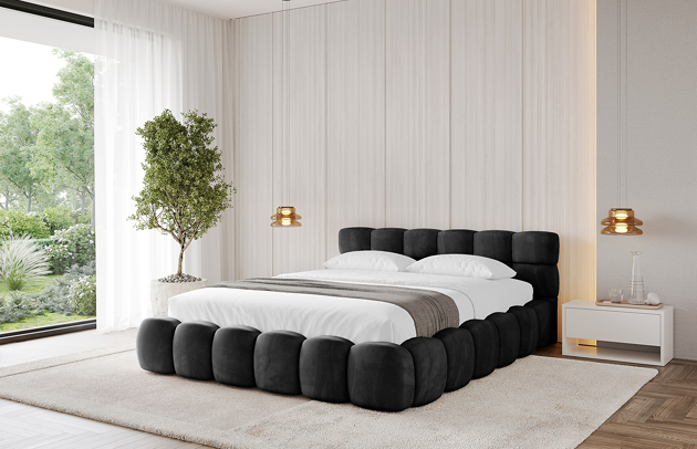 Bezug: Samt, Farbe: Schwarz - Casablanca 2316, Stoffbeschreibung: Polsterstoff Casablanca: „Pet-friendly“, leicht zu reinigen (CleanBOO+), wasserabweisend mit Lotuseffekt, scheuerfest (45.000 Martindale-Zyklen), Gewicht 310 g/m² ±5 %, Zimmer: Schlafzimmer, Länge: 226 cm, Breite: 152 cm, Höhe: 81 cm, Größe: 120x200 cm, Länge der Schlaffläche: 200 cm, Breite der Schlaffläche: 120 cm, Liegehöhe: 48 cm, Matratze: Mit H3 / H4 Taschenfederkern Matratze, Höhe der Matratze: 25 cm, Matratzentyp: Taschenfederkernmatratze, Bettkasten: Ja, Anzahl der Bettkasten: 1, Höhe der Bettkasten: 30 cm, Höhe des Kopfteils: 81 cm, Dicke des Kopfteils: 13 cm, Gepolsterte Rückseite: Nein - 1