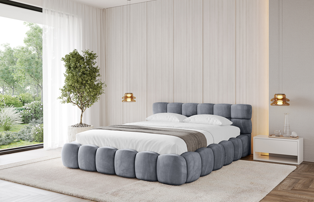 Bezug: Samt, Farbe: Grau - Casablanca 2314, Stoffbeschreibung: Polsterstoff Casablanca: „Pet-friendly“, leicht zu reinigen (CleanBOO+), wasserabweisend mit Lotuseffekt, scheuerfest (45.000 Martindale-Zyklen), Gewicht 310 g/m² ±5 %, Zimmer: Schlafzimmer, Länge: 226 cm, Breite: 152 cm, Höhe: 81 cm, Größe: 120x200 cm, Länge der Schlaffläche: 200 cm, Breite der Schlaffläche: 120 cm, Liegehöhe: 48 cm, Matratze: Mit H3 / H4 Taschenfederkern Matratze, Höhe der Matratze: 25 cm, Matratzentyp: Taschenfederkernmatratze, Bettkasten: Ja, Anzahl der Bettkasten: 1, Höhe der Bettkasten: 30 cm, Höhe des Kopfteils: 81 cm, Dicke des Kopfteils: 13 cm, Gepolsterte Rückseite: Nein - 1