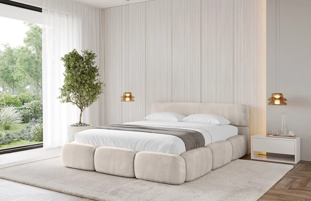 Bezug: Samt, Farbe: Beige - Casablanca 2301, Stoffbeschreibung: Polsterstoff Casablanca: „Pet-friendly“, leicht zu reinigen (CleanBOO+), wasserabweisend mit Lotuseffekt, scheuerfest (45.000 Martindale- Zyklen), Gewicht 310g/m2 ±5 %, Zimmer: Schlafzimmer, Länge: 226 cm, Breite: 152 cm, Höhe: 81 cm, Größe: 120x200 cm, Länge der Schlaffläche: 200 cm, Breite der Schlaffläche: 120 cm, Liegehöhe: 48 cm, Matratze: Mit H3 / H4 Taschenfederkern Matratze, Höhe der Matratze: 25 cm, Matratzentyp: Taschenfederkernmatratze, Bettkasten: Ja, Anzahl der Bettkasten: 1, Höhe der Bettkasten: 30 cm, Höhe des Kopfteils: 81 cm, Dicke des Kopfteils: 8 cm, Gepolsterte Rückseite: Nein - 1