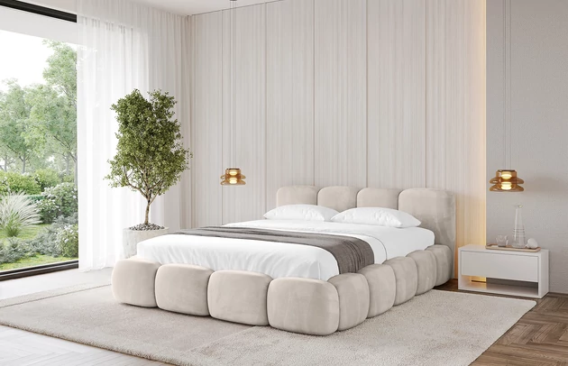 Bezug: Samt, Farbe: Beige - Casablanca 2301, Stoffbeschreibung: Polsterstoff Casablanca: „Pet-friendly“, leicht zu reinigen (CleanBOO+), wasserabweisend mit Lotuseffekt, scheuerfest (45.000 Martindale- Zyklen), Gewicht 310g/m2 ±5 %, Zimmer: Schlafzimmer, Länge: 226 cm, Breite: 152 cm, Höhe: 81 cm, Größe: 120x200 cm, Länge der Schlaffläche: 200 cm, Breite der Schlaffläche: 120 cm, Liegehöhe: 48 cm, Matratze: Mit H3 / H4 Taschenfederkern Matratze, Höhe der Matratze: 25 cm, Matratzentyp: Taschenfederkernmatratze, Bettkasten: Ja, Anzahl der Bettkasten: 1, Höhe der Bettkasten: 30 cm, Höhe des Kopfteils: 81 cm, Dicke des Kopfteils: 8 cm, Gepolsterte Rückseite: Nein - 1