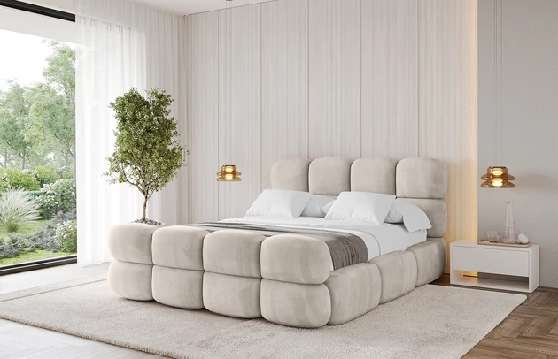 Bezug: Samt, Farbe: Beige - Casablanca 2301, Stoffbeschreibung: Polsterstoff Casablanca: „Pet-friendly“, leicht zu reinigen (CleanBOO+), wasserabweisend mit Lotuseffekt, scheuerfest (45.000 Martindale- Zyklen), Gewicht 310g/m2 ±5 %, Zimmer: Schlafzimmer, Länge: 224 cm, Breite: 148 cm, Höhe: 110 cm, Größe: 120x200 cm, Länge der Schlaffläche: 200 cm, Breite der Schlaffläche: 120 cm, Liegehöhe: 48 cm, Matratze: Mit H3 / H4 Taschenfederkern Matratze, Höhe der Matratze: 25 cm, Matratzentyp: Taschenfederkernmatratze, Bettkasten: Ja, Anzahl der Bettkasten: 1, Höhe der Bettkasten: 33 cm, Höhe des Kopfteils: 110 cm, Dicke des Kopfteils: 12 cm, Dicke des Fußteils: 12 cm, Gepolsterte Rückseite: Nein - 1